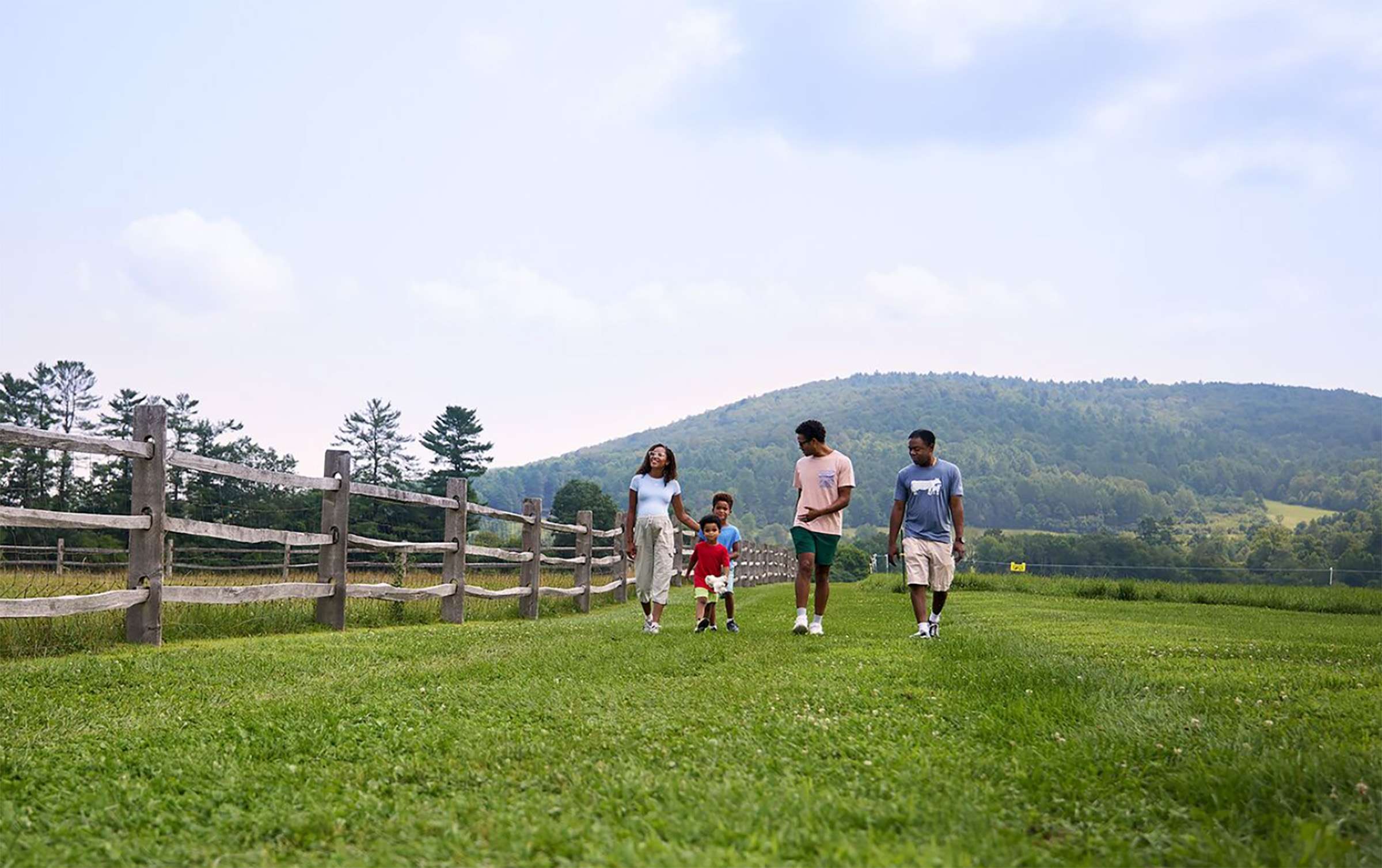 Family of tourists in the Vermont countryside
