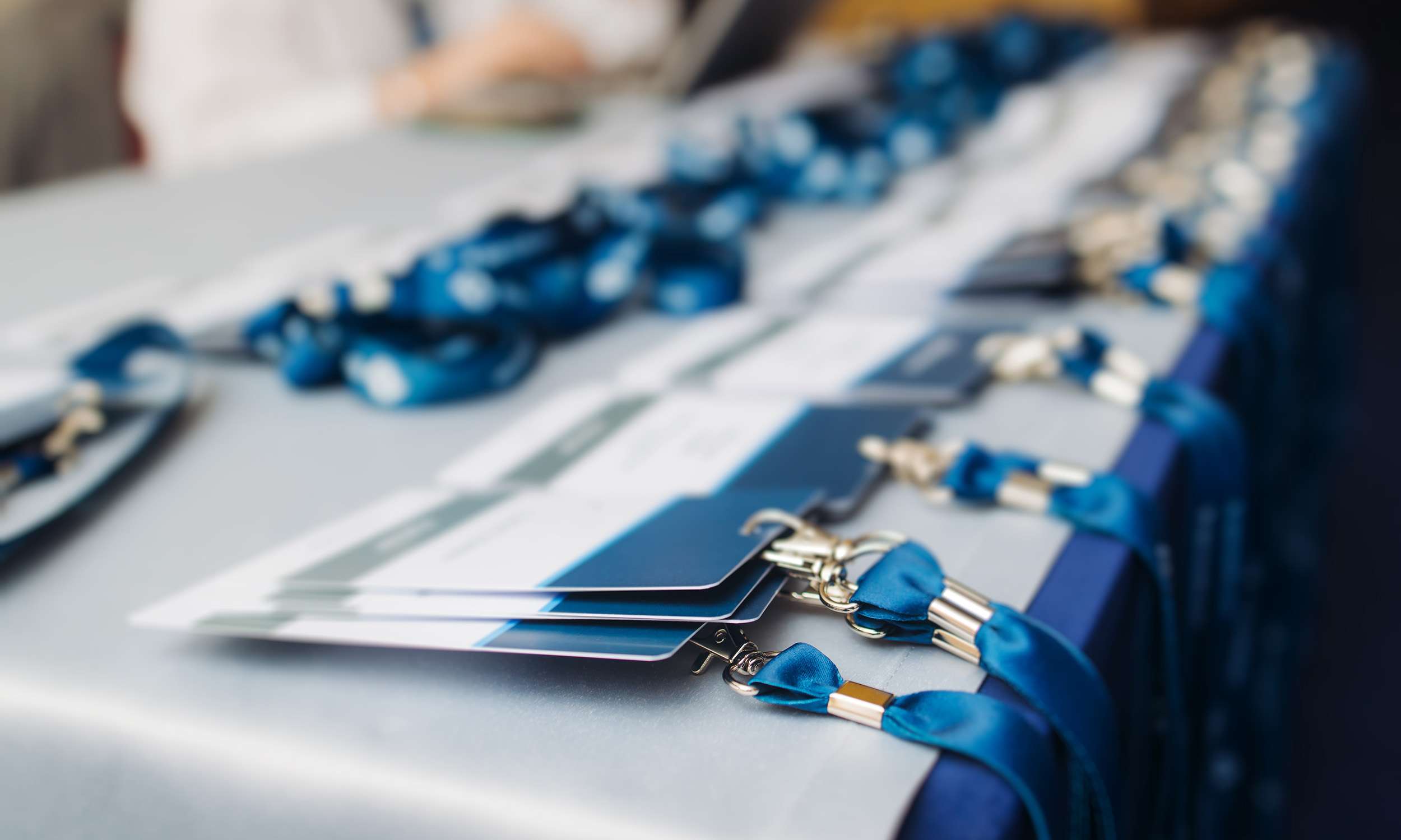 Close up of lanyards with name tags