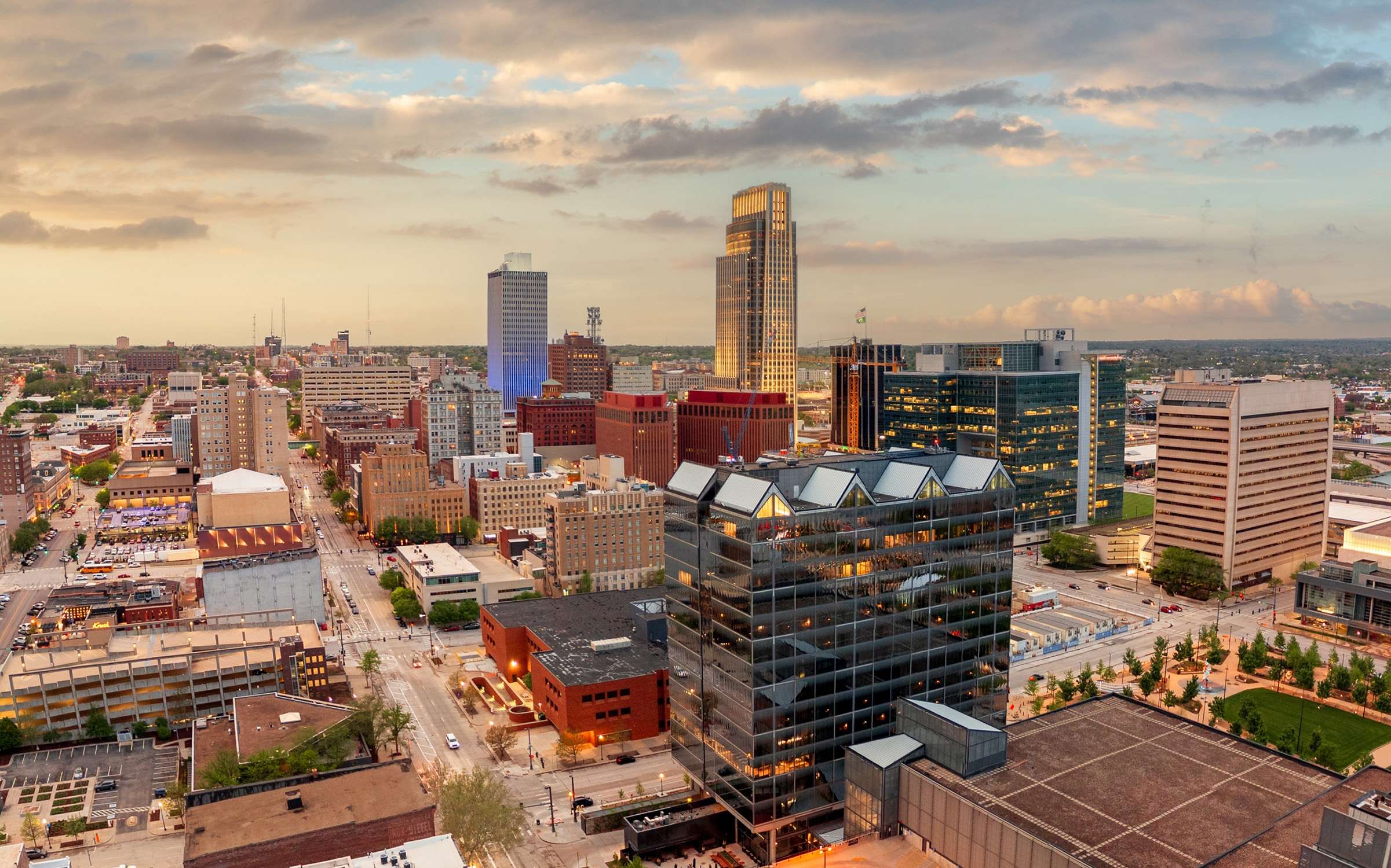 An aerial view of Omaha, Nebraska