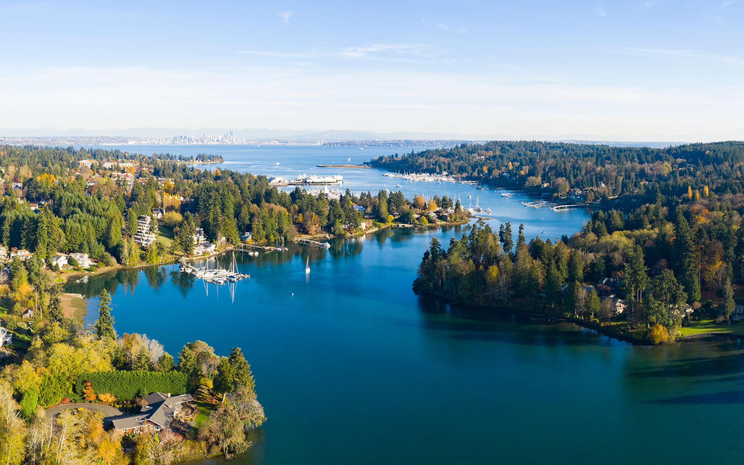 An aerial view of a river in the Cascade Region