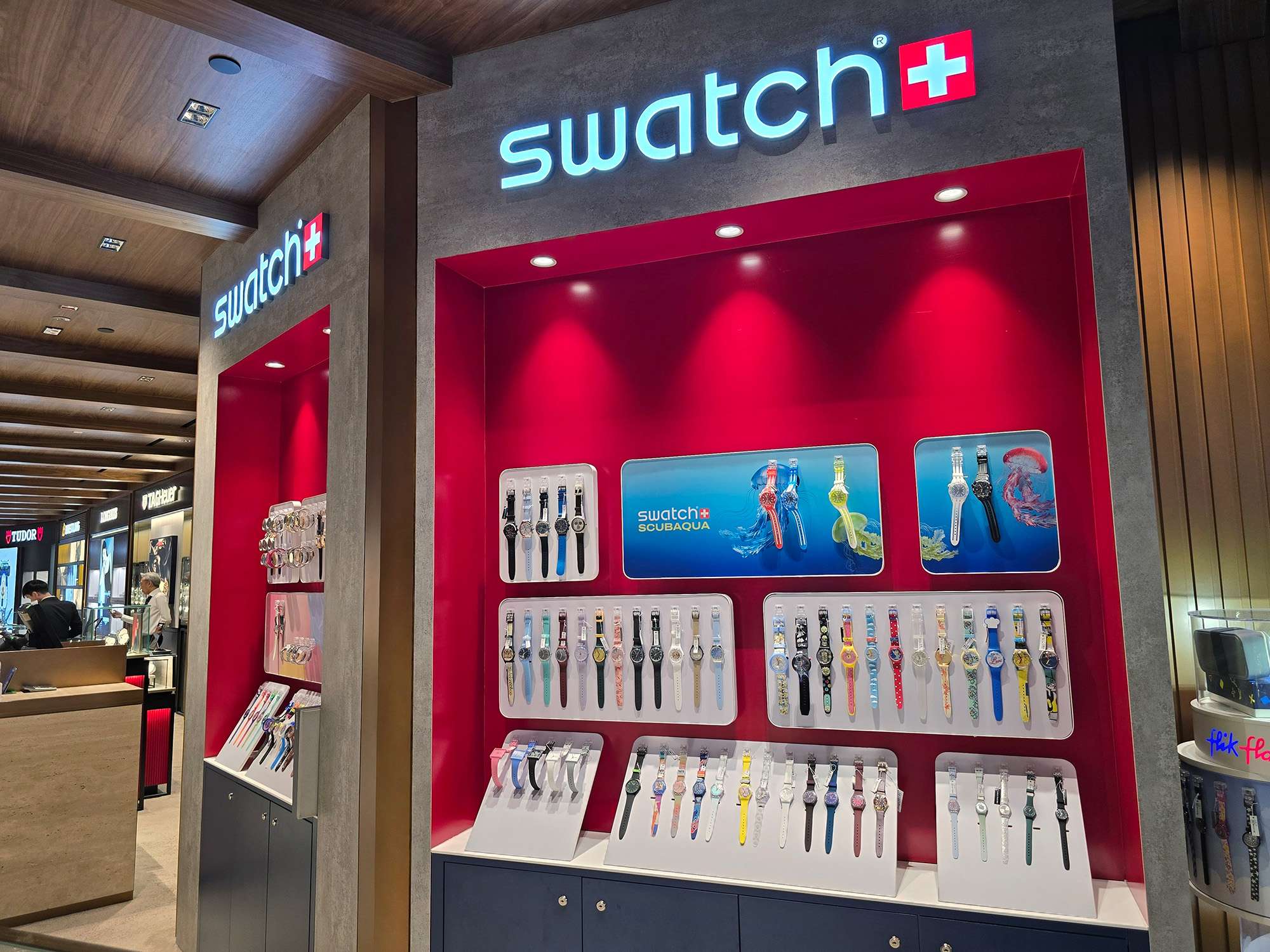 Display case of Swiss Watches.