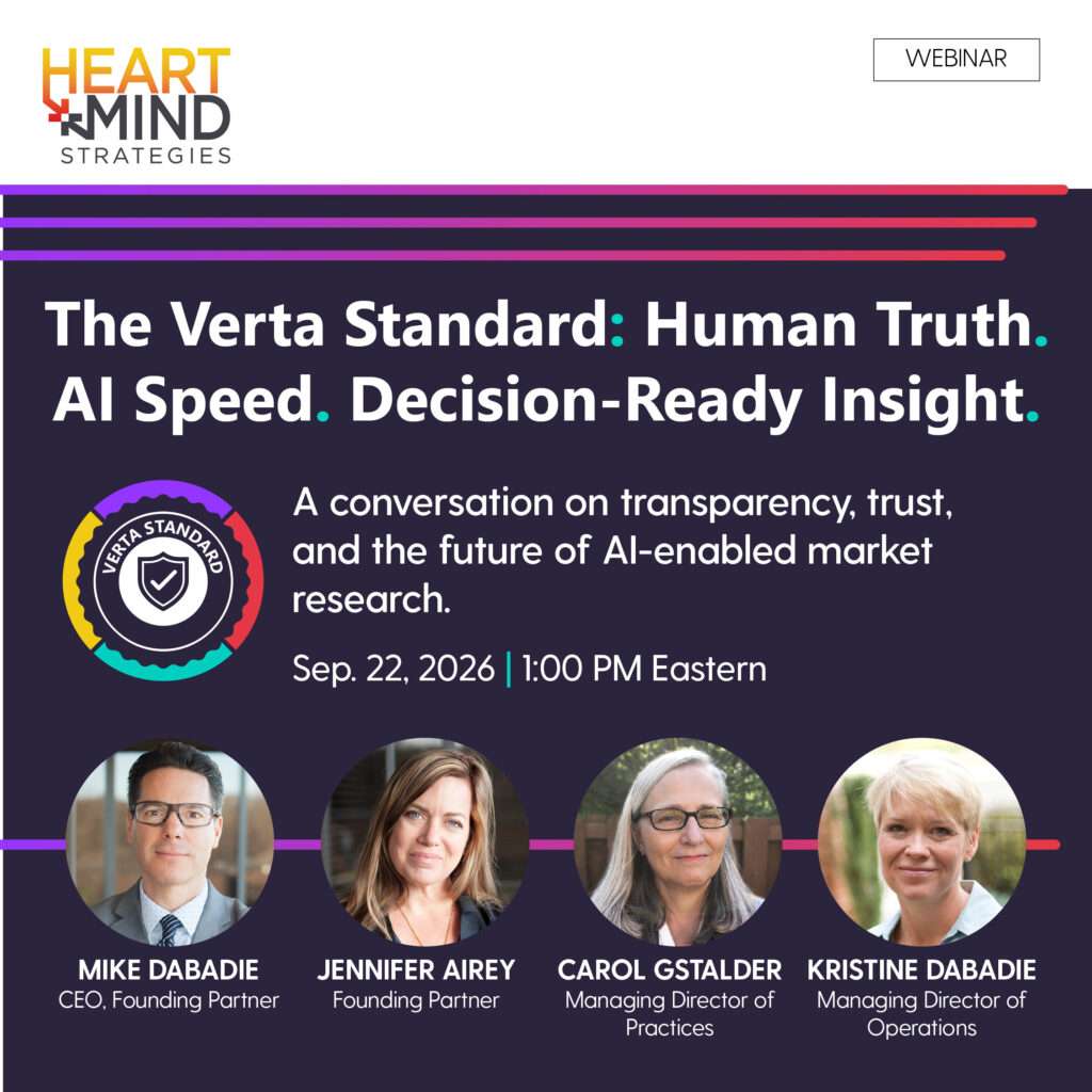 Ad for a Roundtable Webinar titled "The Verta Standard: Human Truth. AI Speed. Decision-Ready Insight"; featuring headshots of 4 speakers.